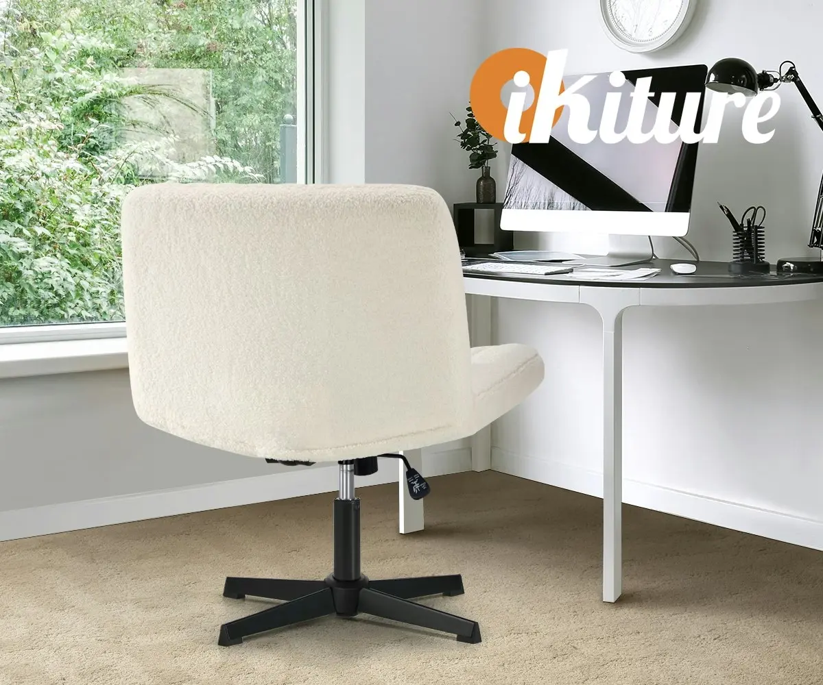 Oikiture Mid Back Armless Office Desk Chair Wide Seat Sherpa White