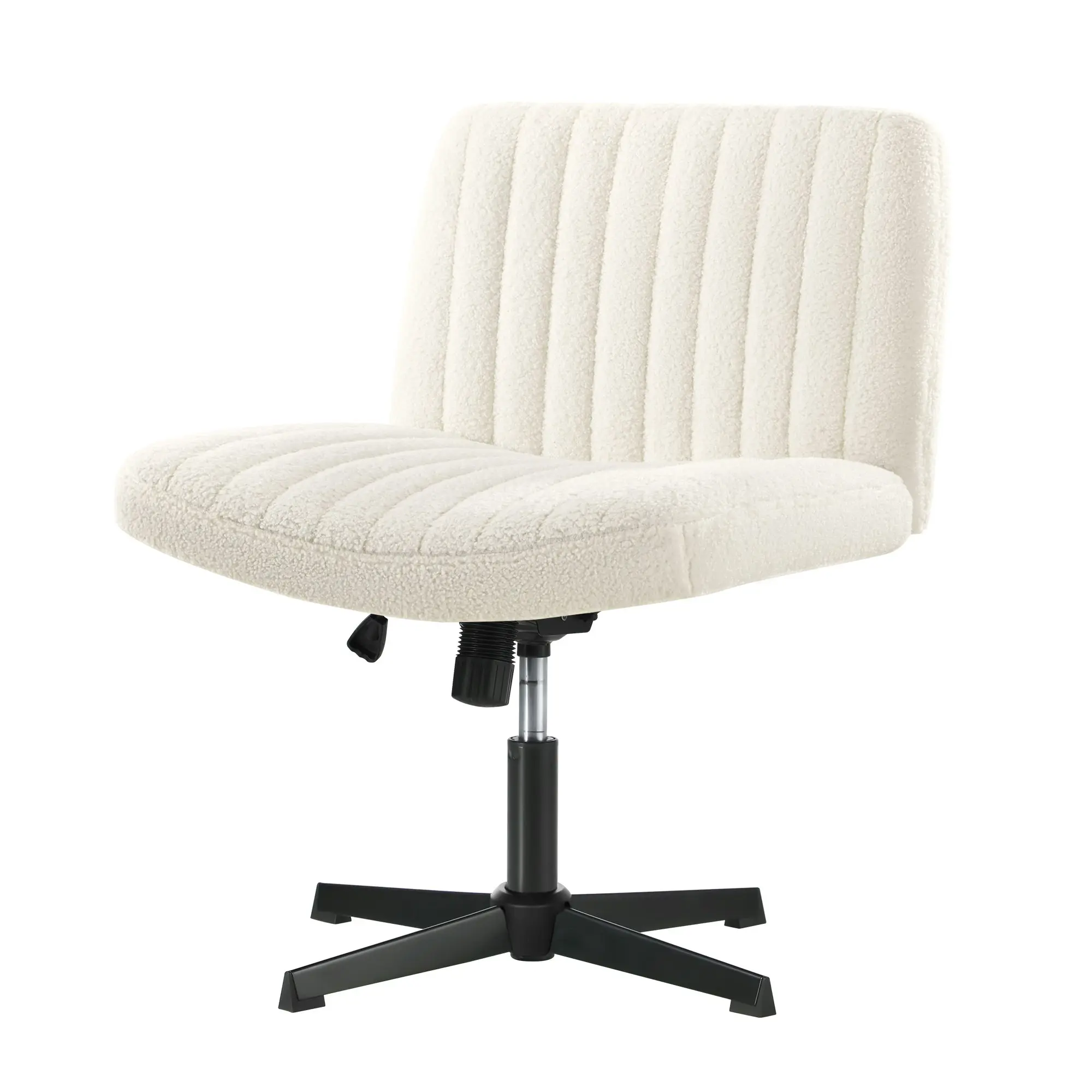 Oikiture Mid Back Armless Office Desk Chair Wide Seat Sherpa White