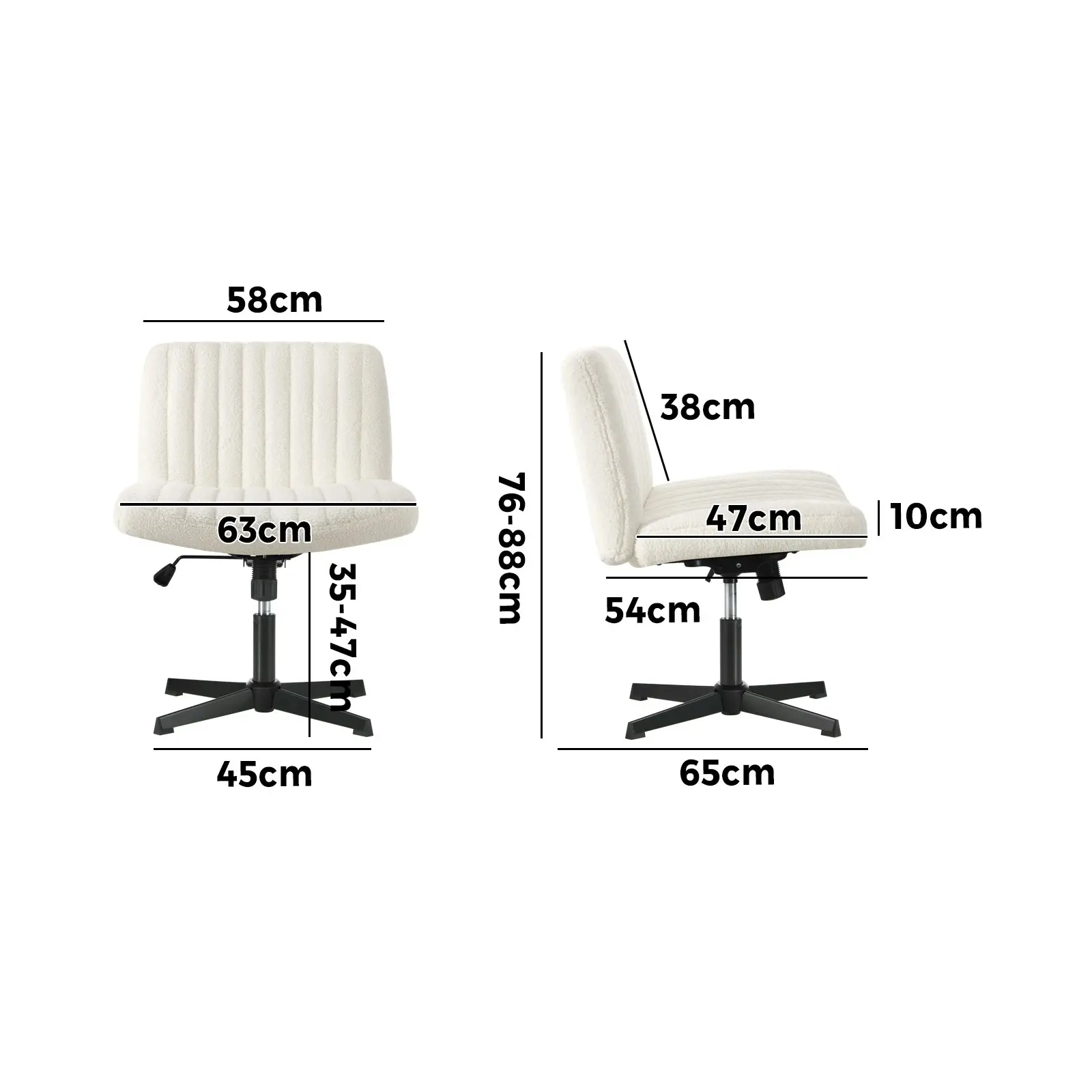 Oikiture Mid Back Armless Office Desk Chair Wide Seat Sherpa White