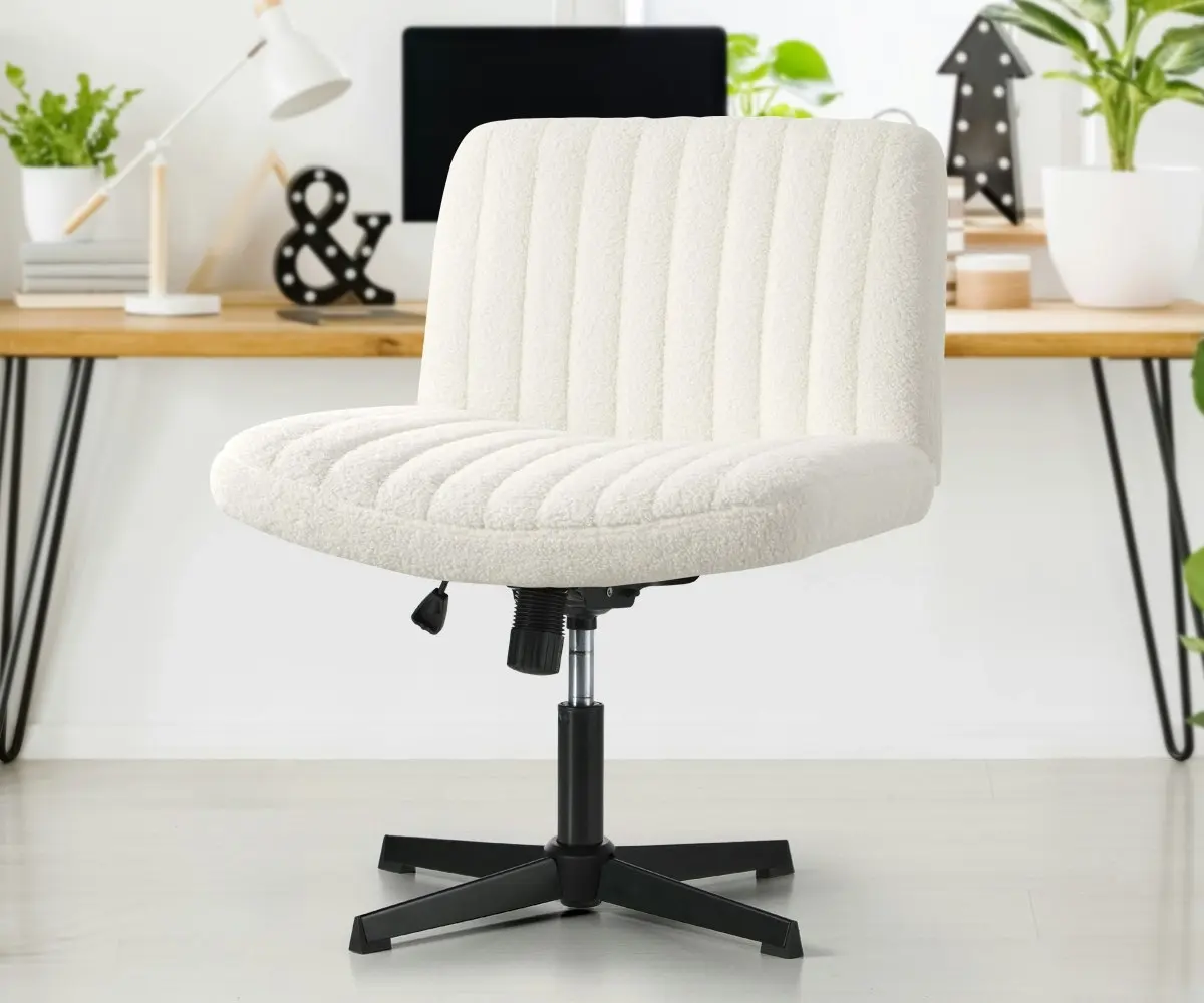 Oikiture Mid Back Armless Office Desk Chair Wide Seat Sherpa White