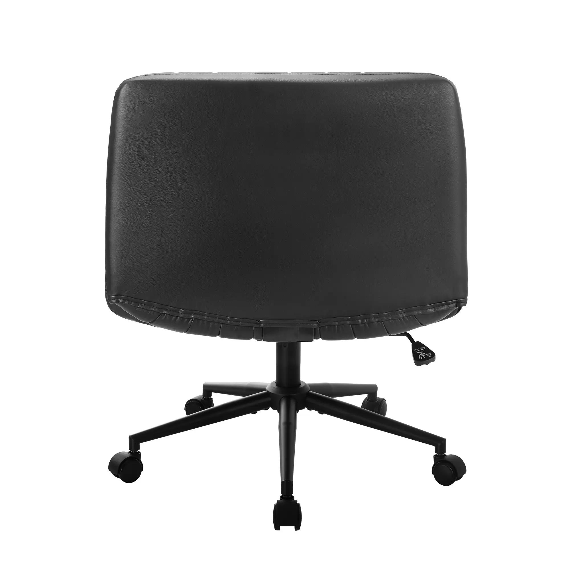 Oikiture Mid Back Armless Office Desk Chair Wide Seat with Wheels Leather Black