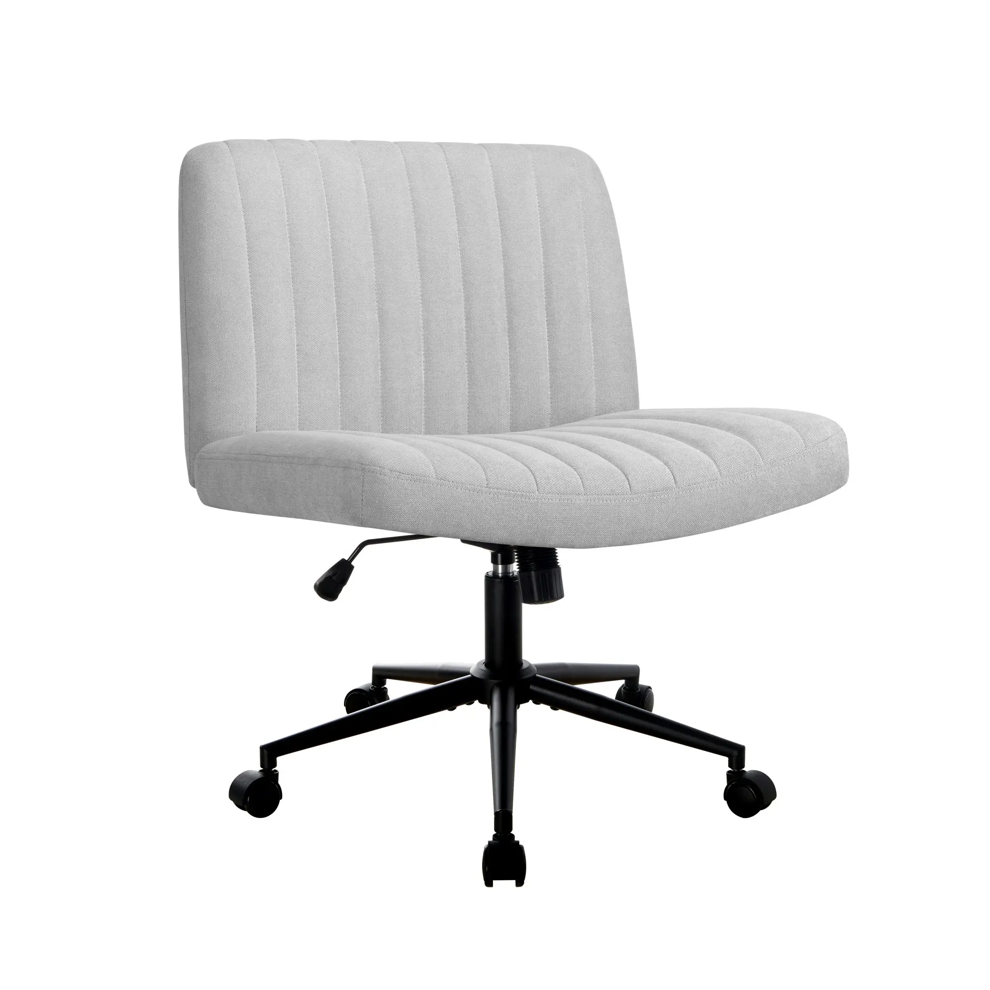 Oikiture Mid Back Armless Office Desk Chair Wide Seat with Wheels Linen Grey