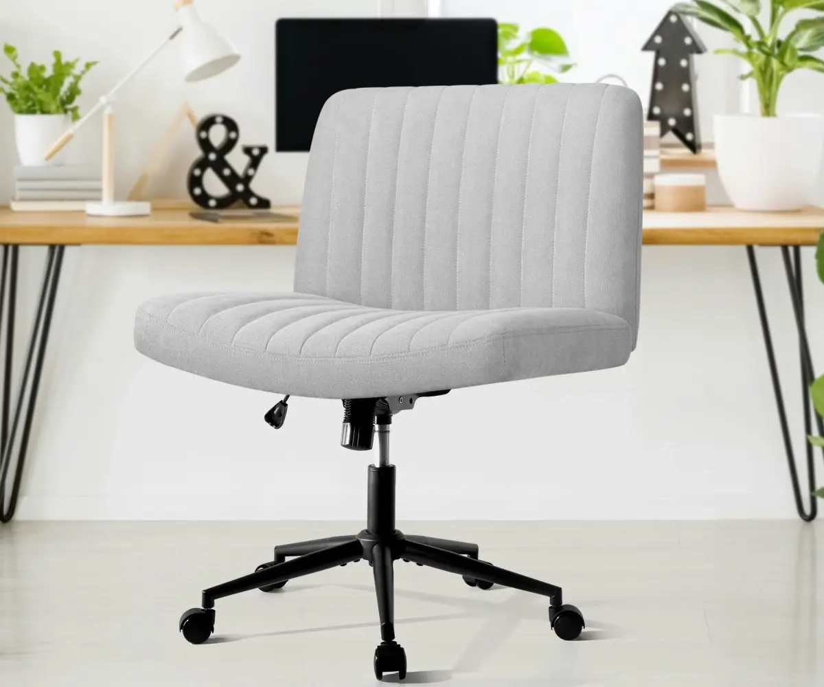 Oikiture Mid Back Armless Office Desk Chair Wide Seat with Wheels Linen Grey