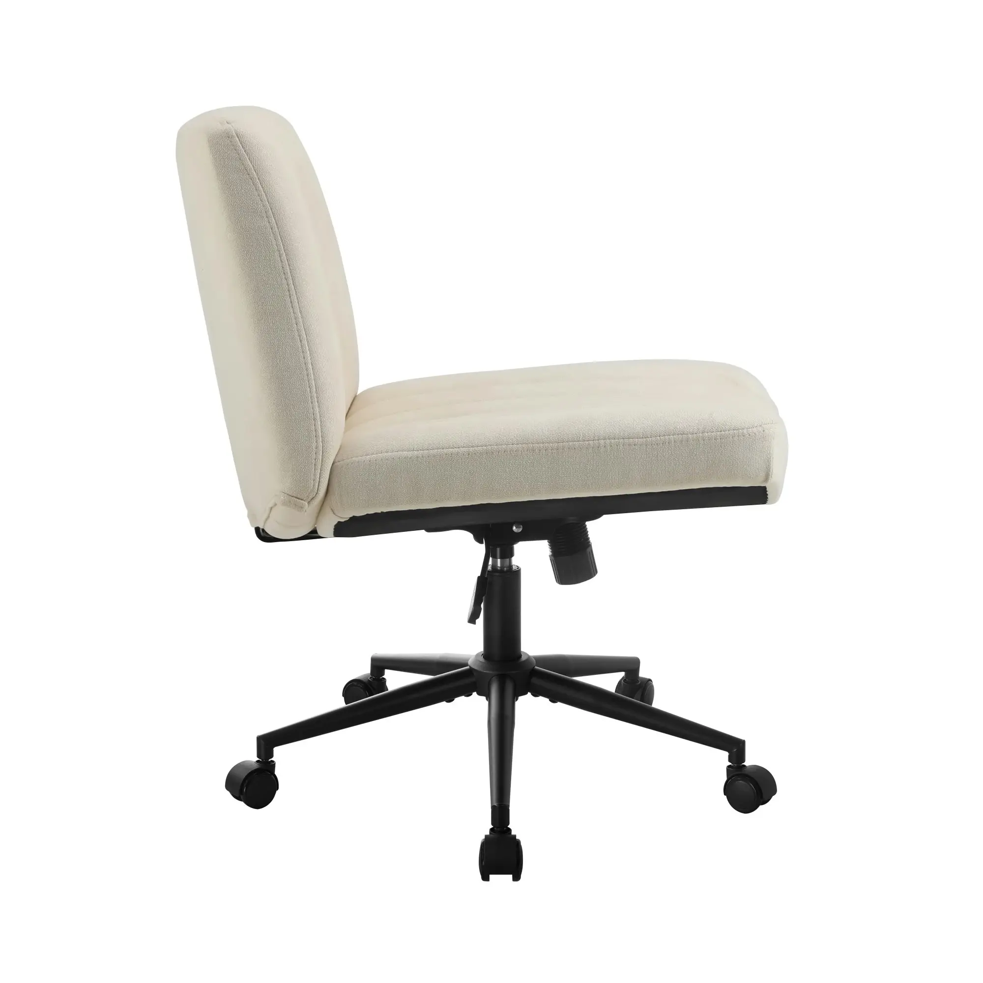 Oikiture Mid Back Armless Office Desk Chair Wide Seat with Wheels Linen Beige