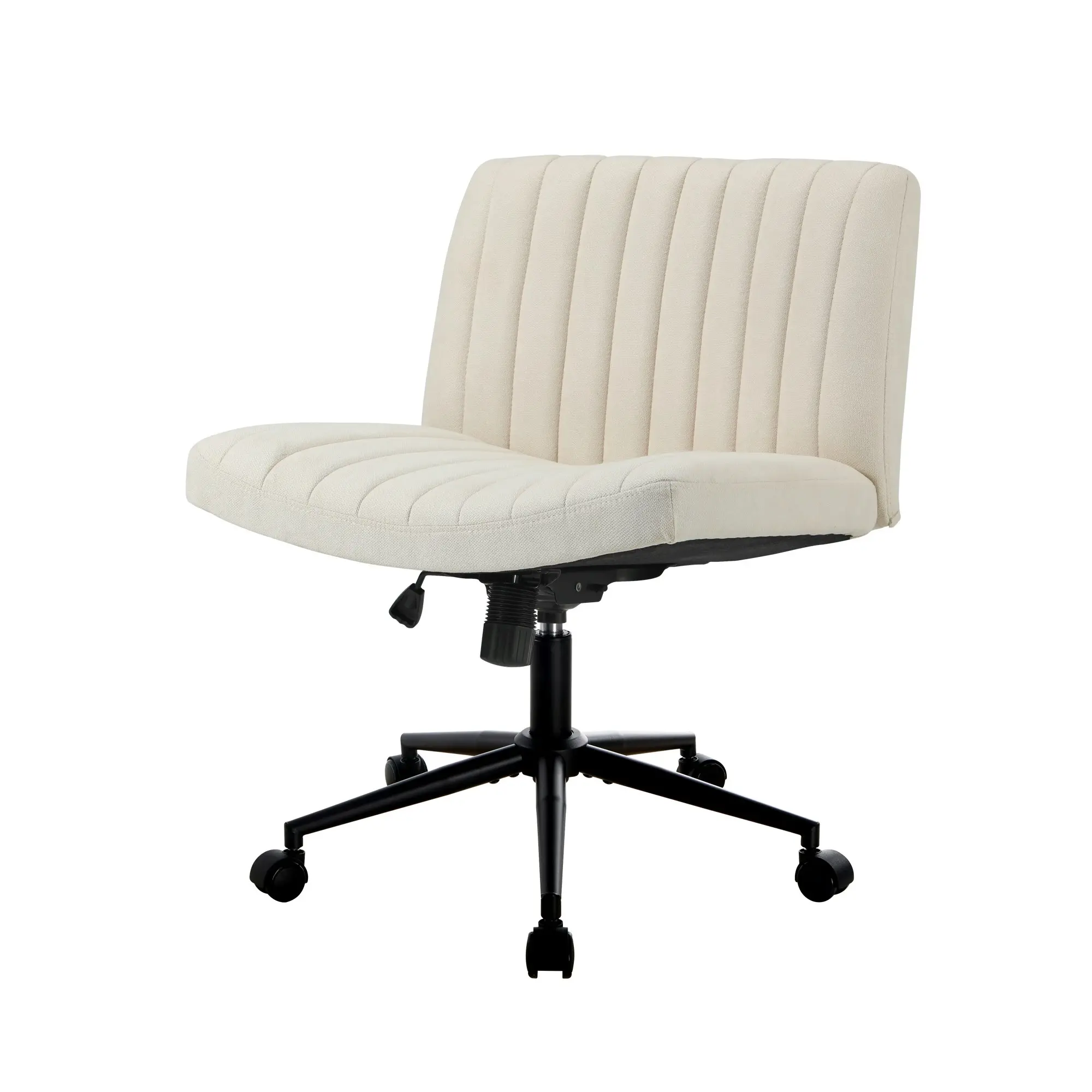 Oikiture Mid Back Armless Office Desk Chair Wide Seat with Wheels Linen Beige