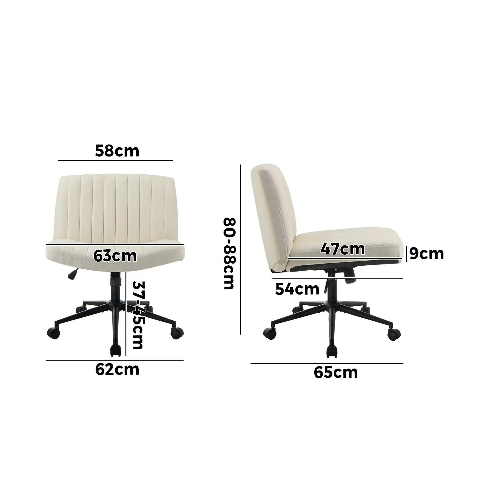 Oikiture Mid Back Armless Office Desk Chair Wide Seat with Wheels Linen Beige