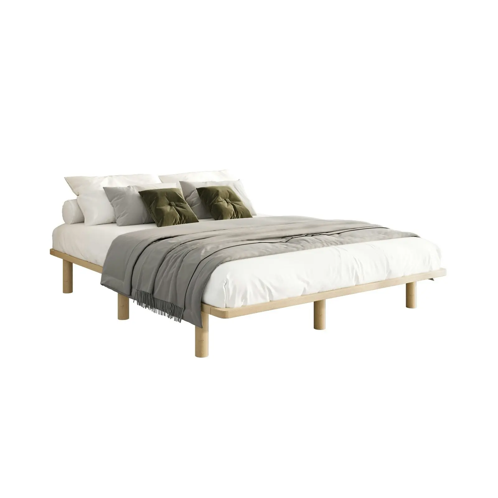 Oikiture Bed Frame Double Size Wooden Bed Base Platform Timber