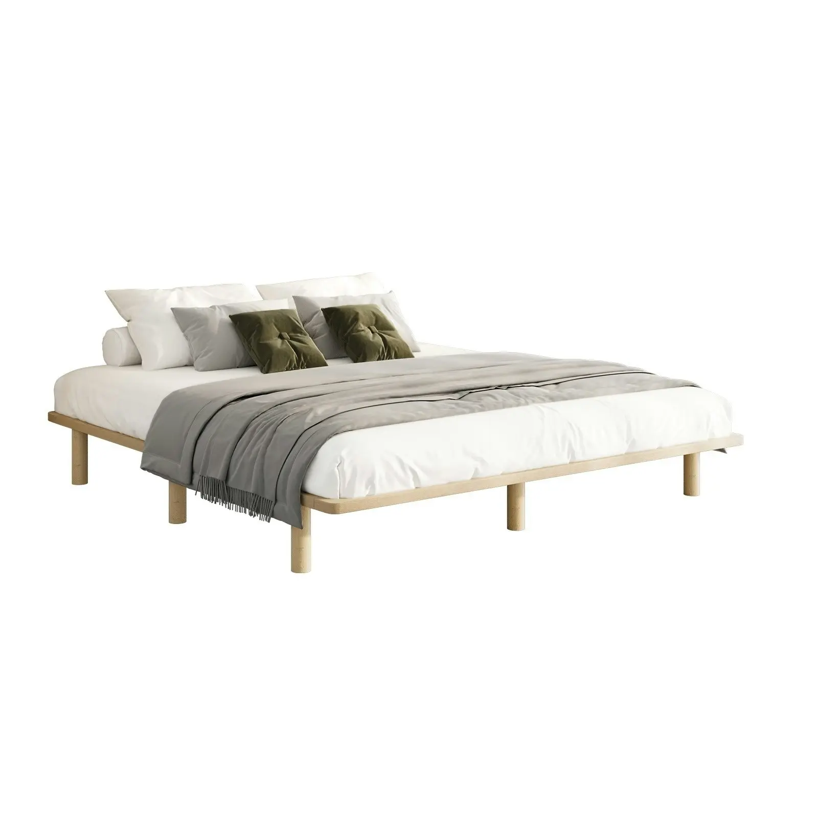 Oikiture Bed Frame King Size Wooden Bed Base Platform Timber