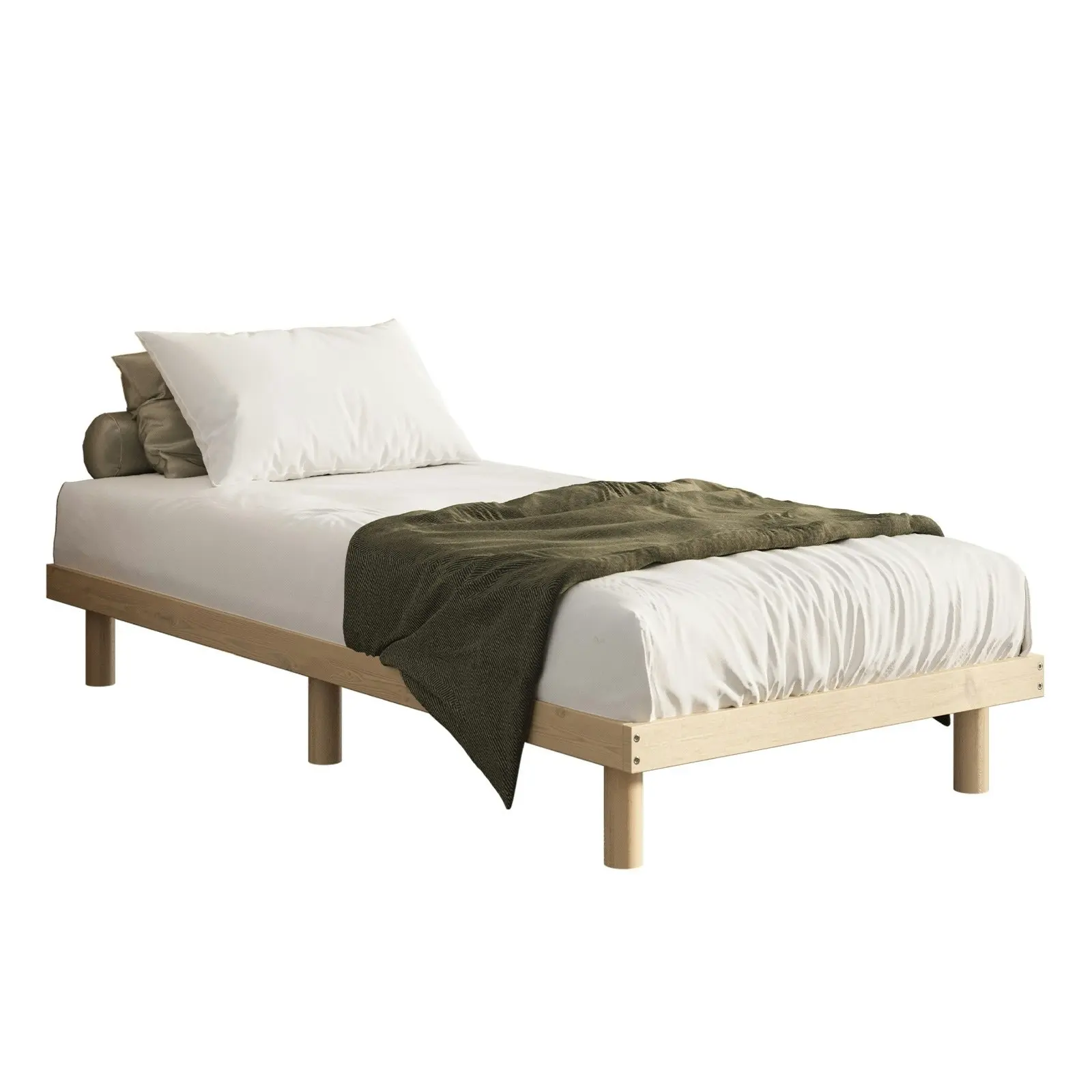 Oikiture Bed Frame Single Size Wooden Base Bed Platform