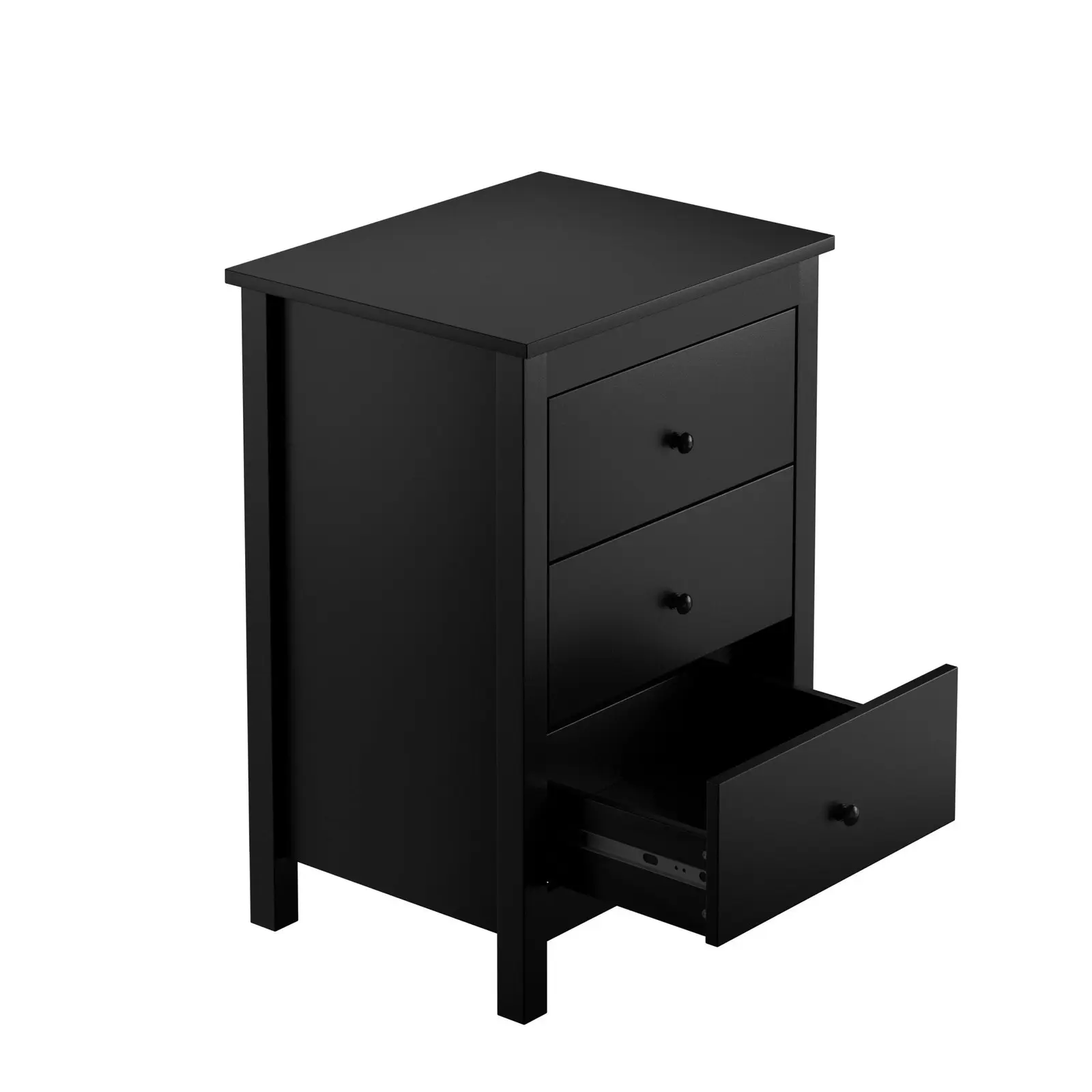 Oikiture Bedside Table 3 Drawers Hamptons Furniture Storage Cabinet Black