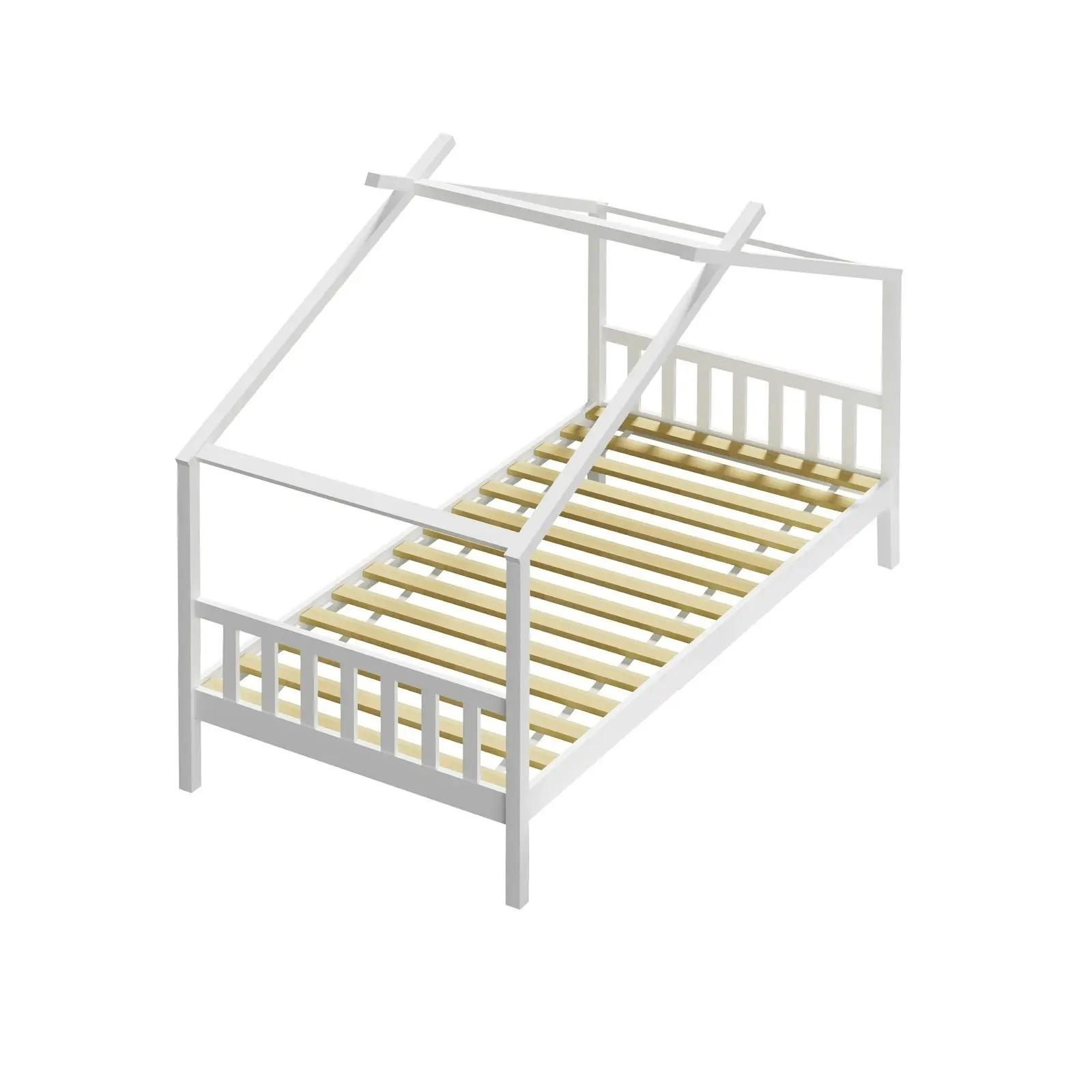 Oikiture Kids Bed Frame Single Wooden House Frame Beds Platform White