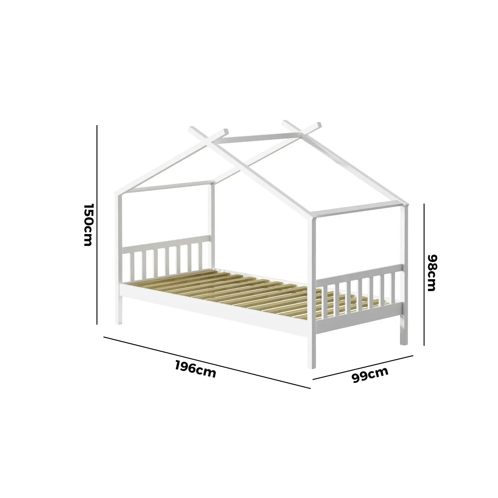 Oikiture Kids Bed Frame Single Wooden House Frame Beds Platform White