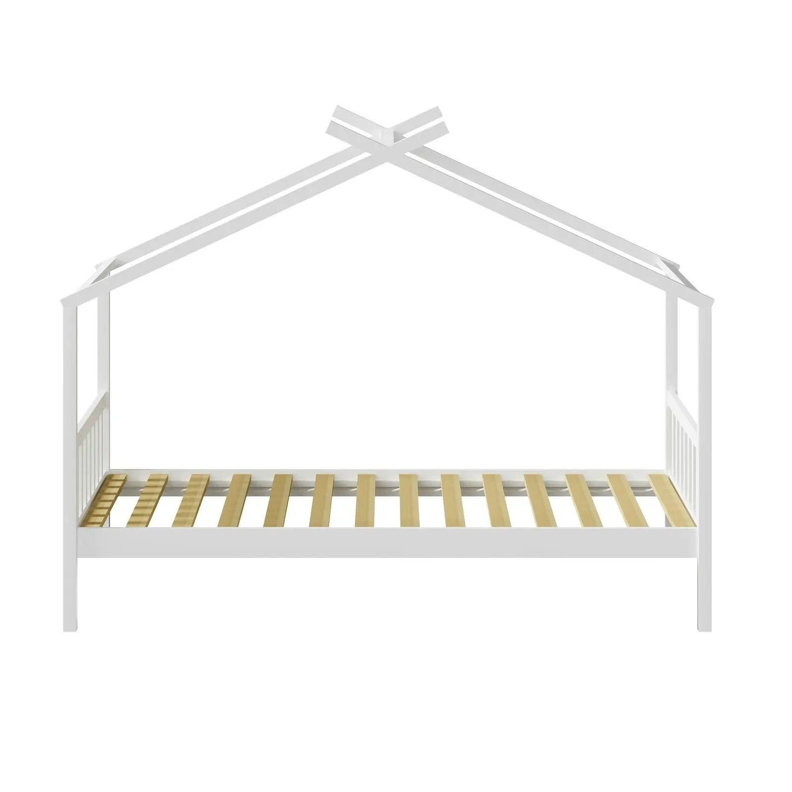 Oikiture Kids Bed Frame Single Wooden House Frame Beds Platform White