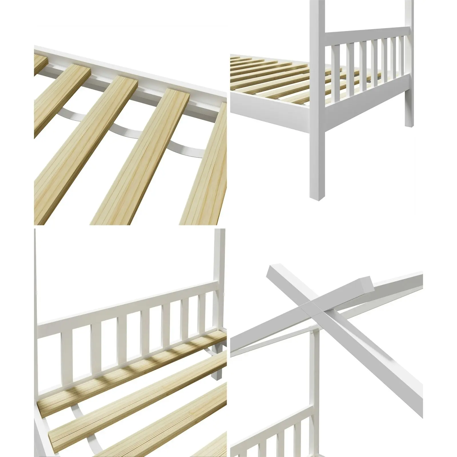 Oikiture Kids Bed Frame Single Wooden House Frame Beds Platform White