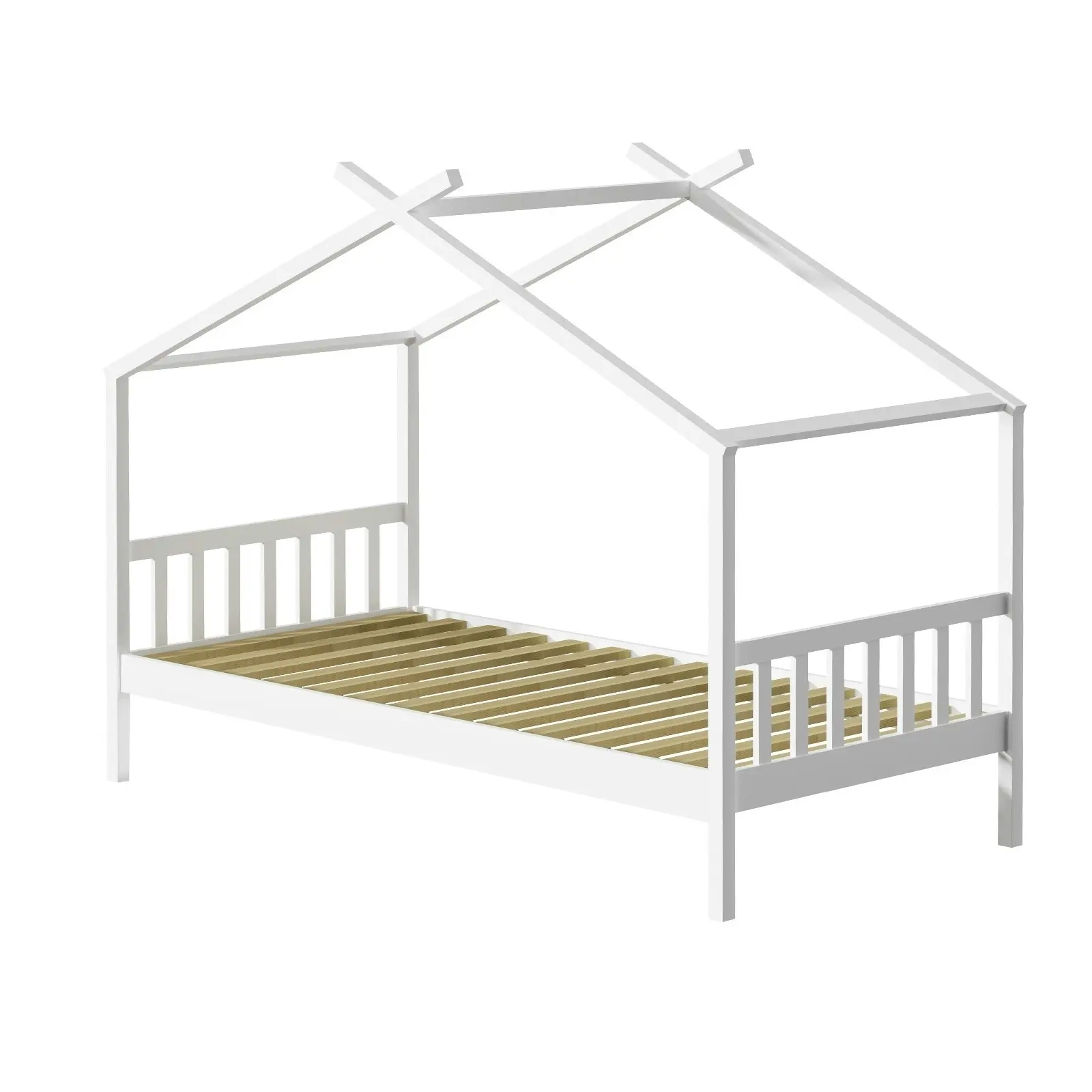 Oikiture Kids Bed Frame Single Wooden House Frame Beds Platform White