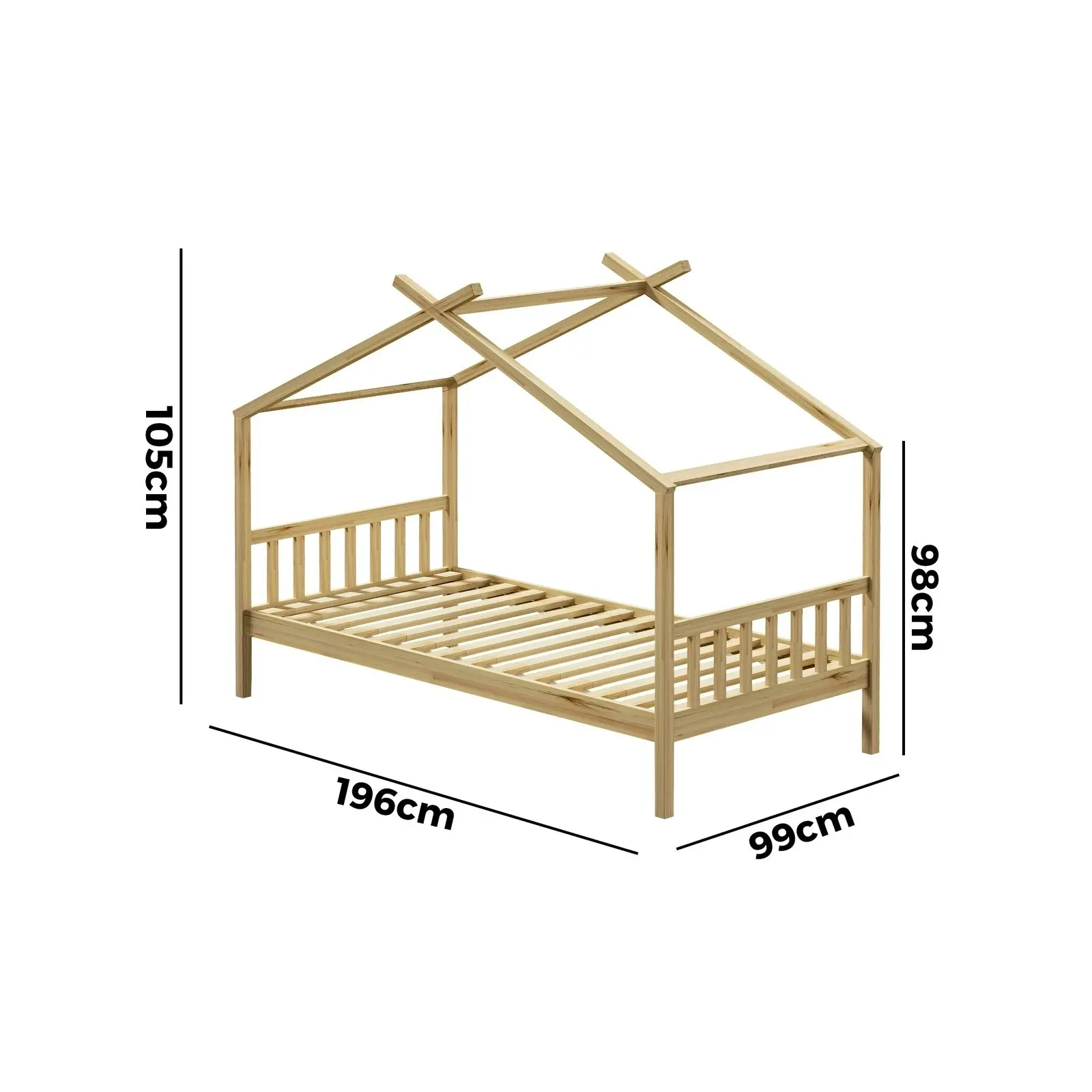 Oikiture Kids Bed Frame Single Wooden House Frame Beds Platform Timber