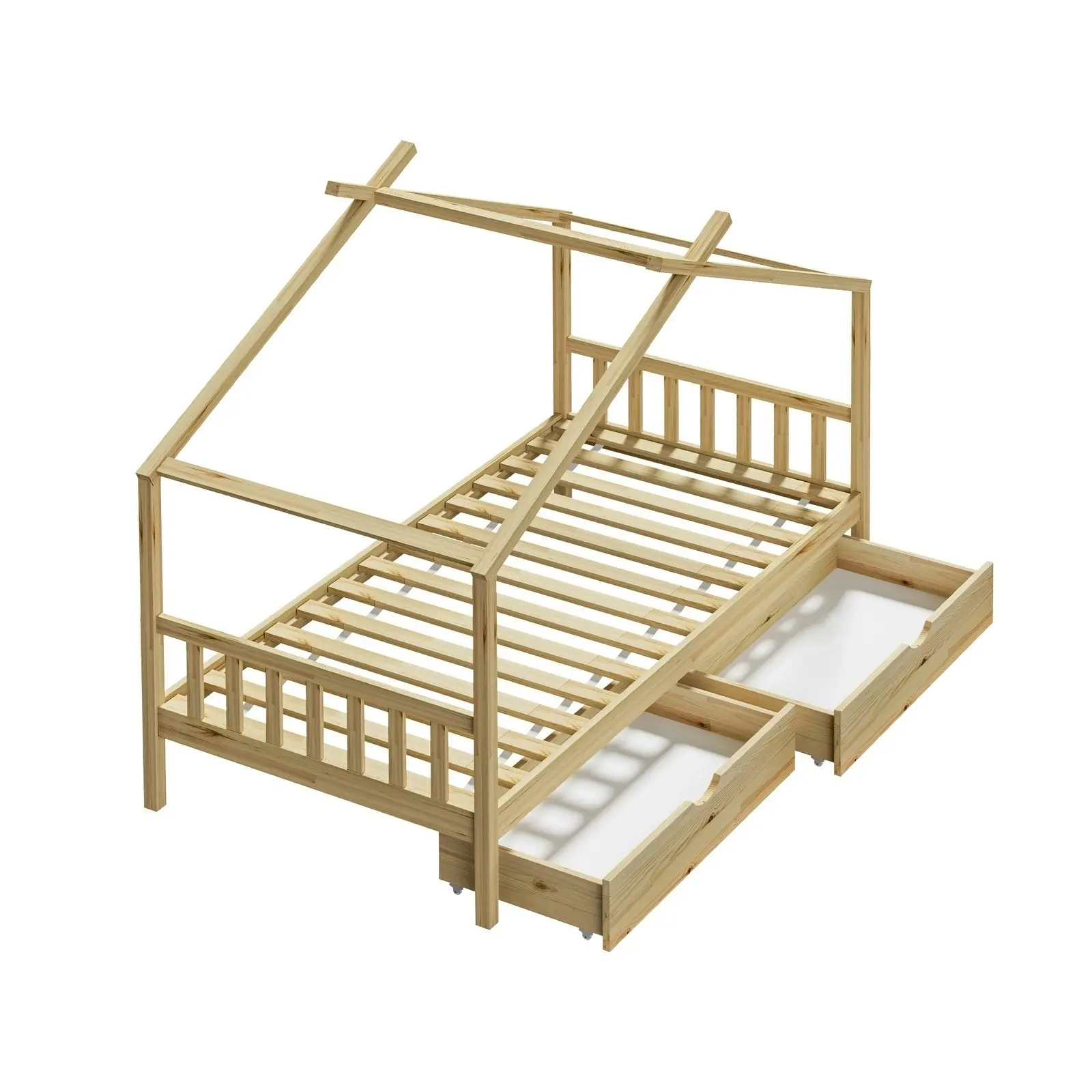 Oikiture Kids Bed Frame Single Size with Storage Drawers Wooden