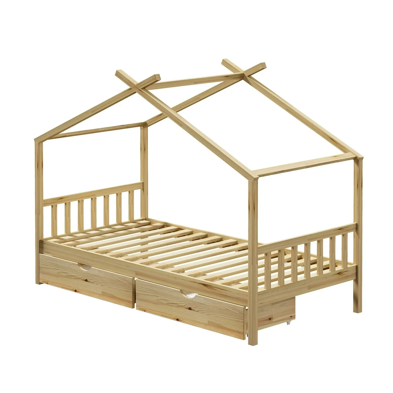 Oikiture Kids Bed Frame Single Size with Storage Drawers Wooden