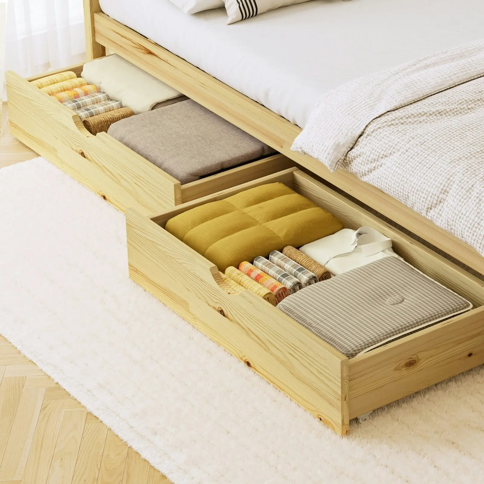 Oikiture Storage Drawers Trundle for Bed Frame Base Timber Wooden 2X