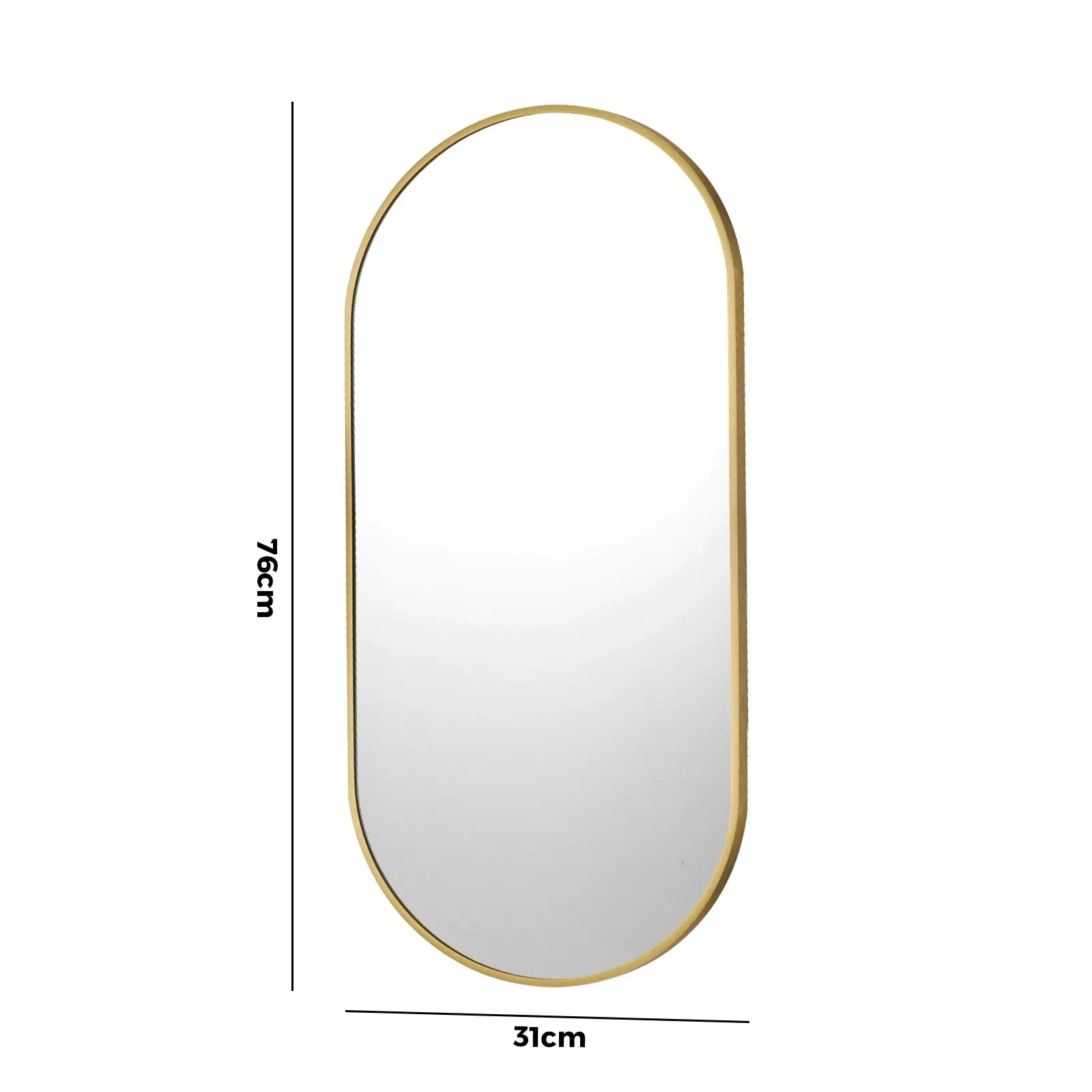 Oikiture Wall Mirrors Oval Makeup Mirror Home Decor Gold 76x31cm