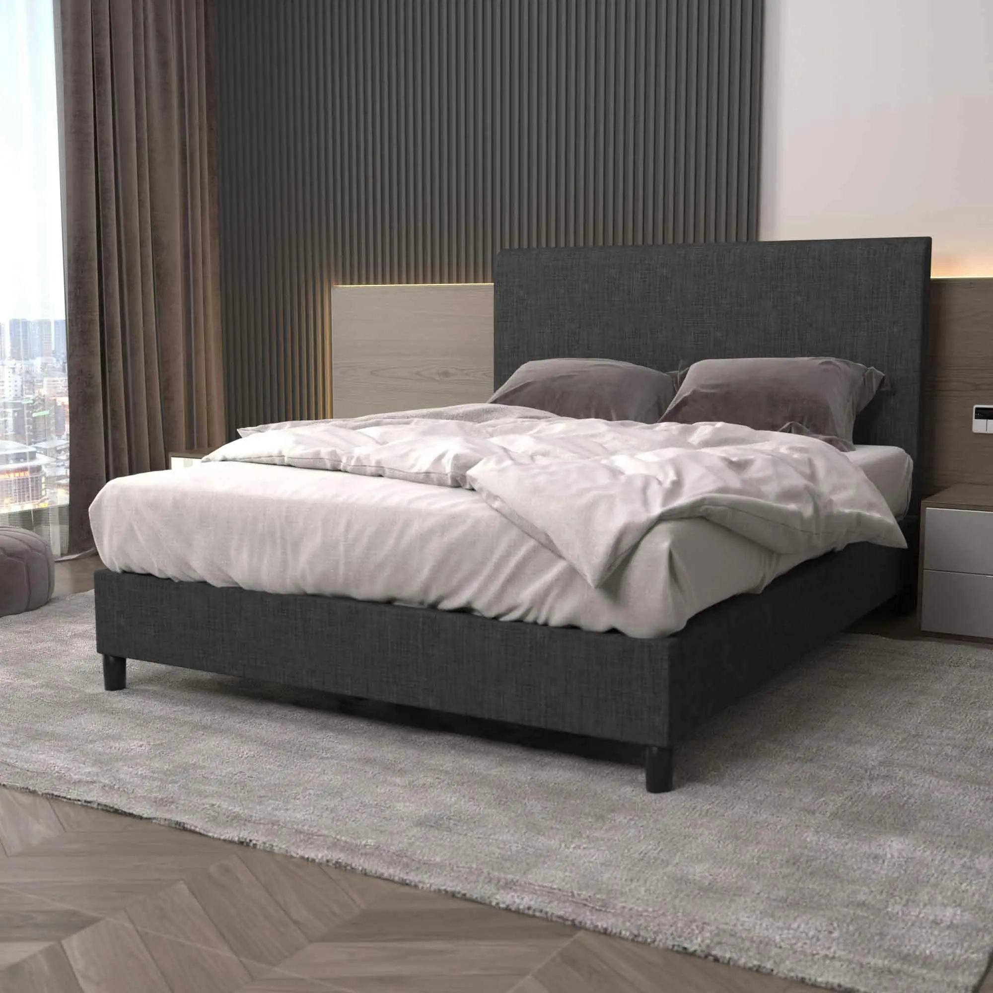 Bedhead & Bed Base Bundle (Upholstered Portabase - Graphite)