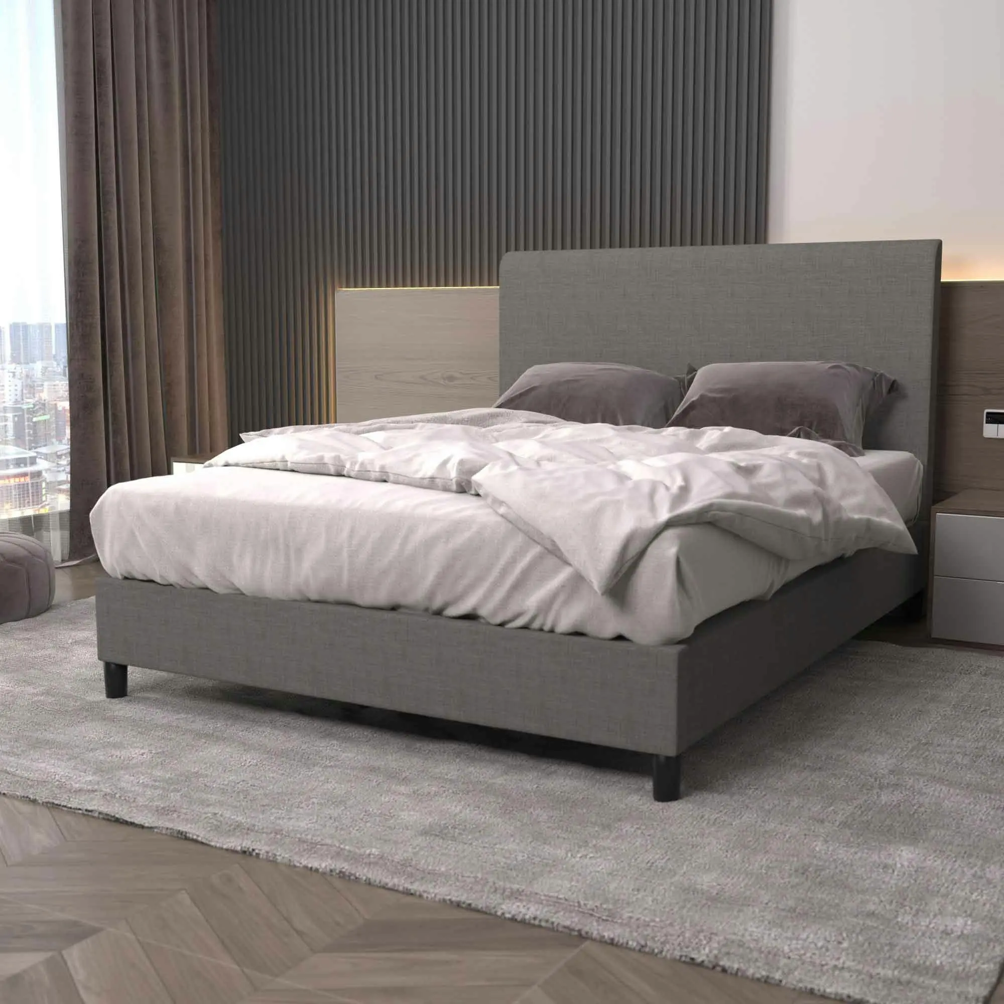 Bedhead & Bed Base Bundle (Upholstered Portabase - Light Grey)