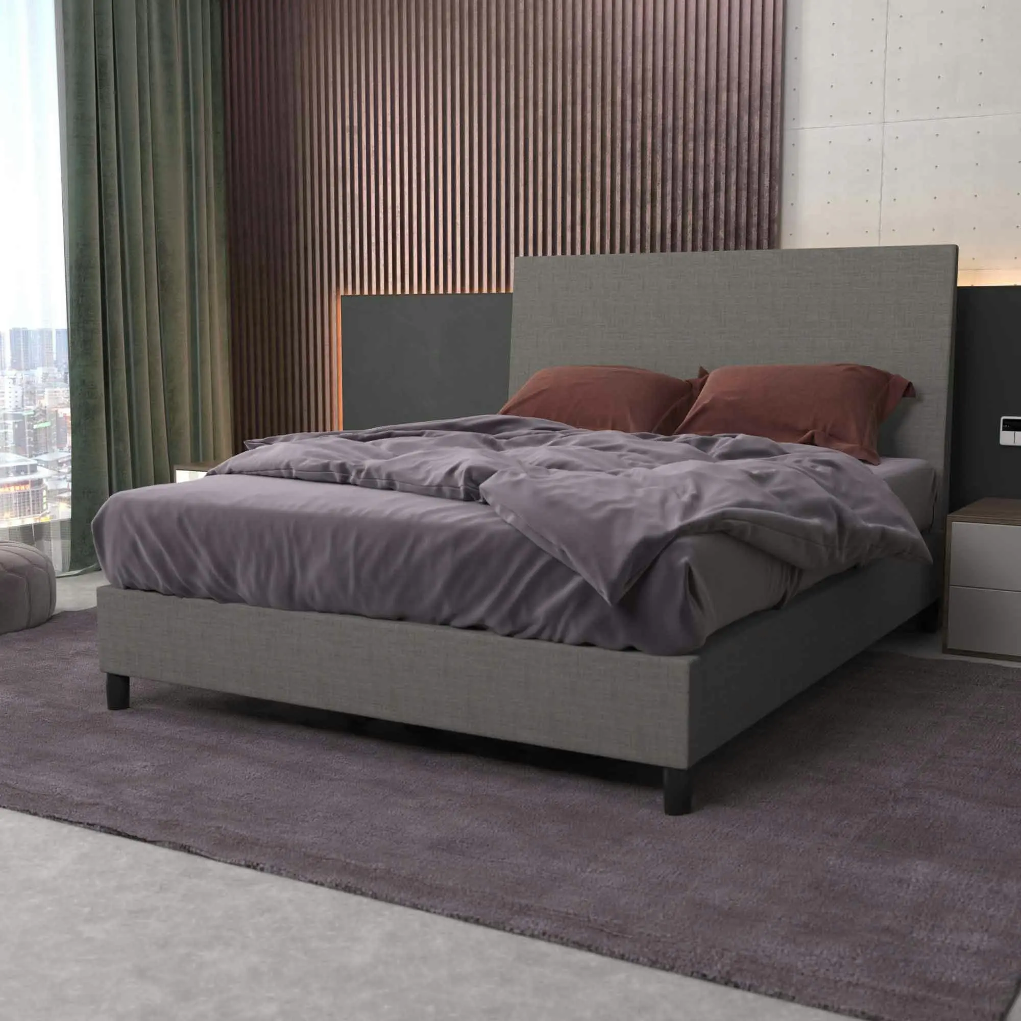 Bedhead & Bed Base Bundle (Upholstered Portabase - Light Grey)