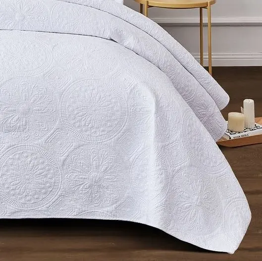 Embroidered Vivid White Bedspread Set by Classic Quilts