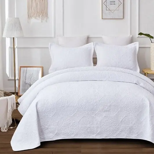 Embroidered Vivid White Bedspread Set by Classic Quilts