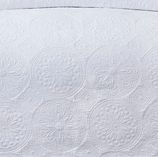 Embroidered Vivid White Bedspread Set by Classic Quilts