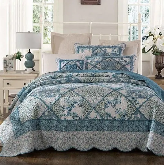 Blue Bouquet Cotton Coverlet Set by Classic Quilts