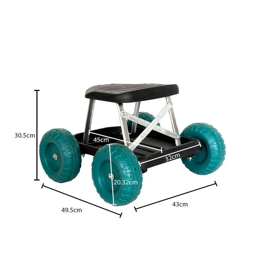 HortiKraft Rolling Garden Seat Cart With Tool Tray and 360 Degree Swivel Work Seat