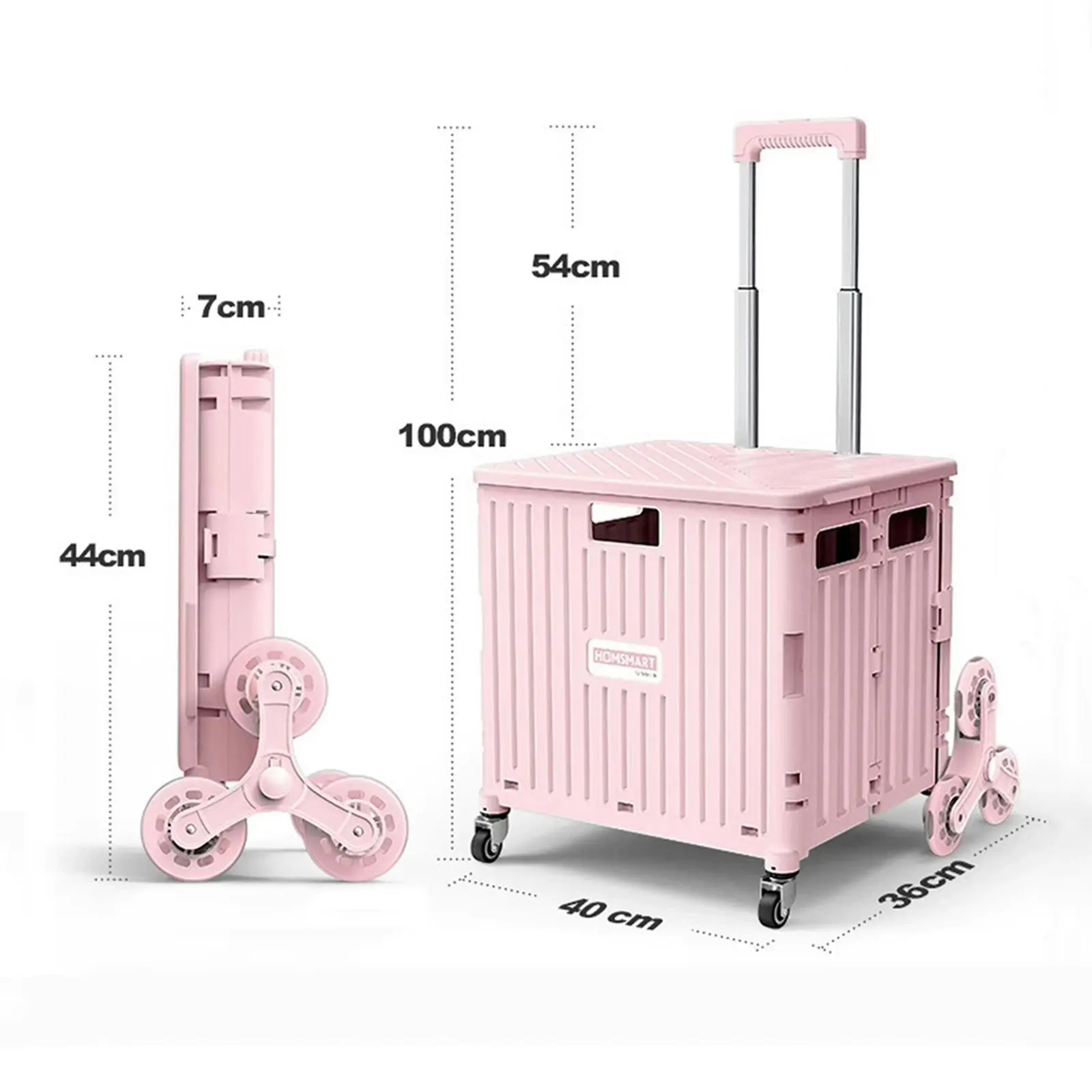 Viviendo 65L Foldable Shopping Trolley Cart Portable Grocery Basket Climbing Wheel with Top Cover - Pink