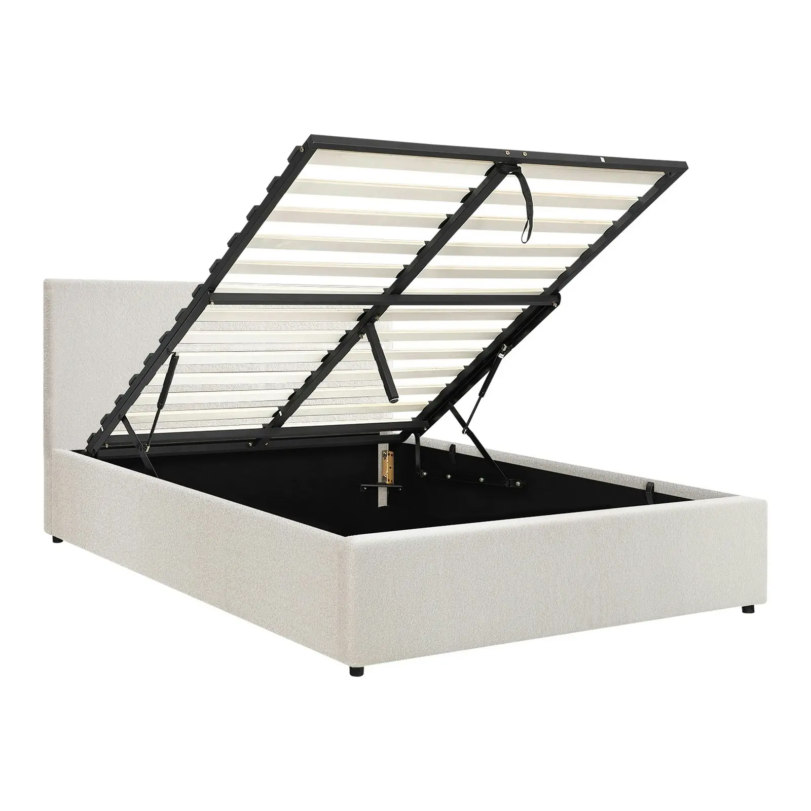 Oikiture Bed Frame Double Size Gas Lift White Boucle