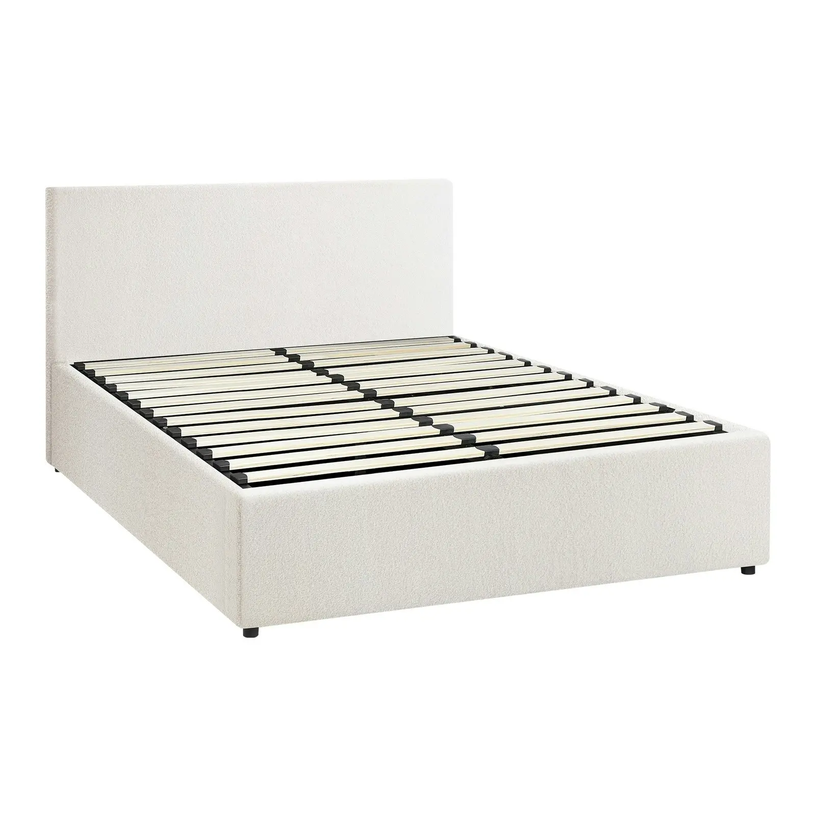 Oikiture Bed Frame Double Size Gas Lift White Boucle