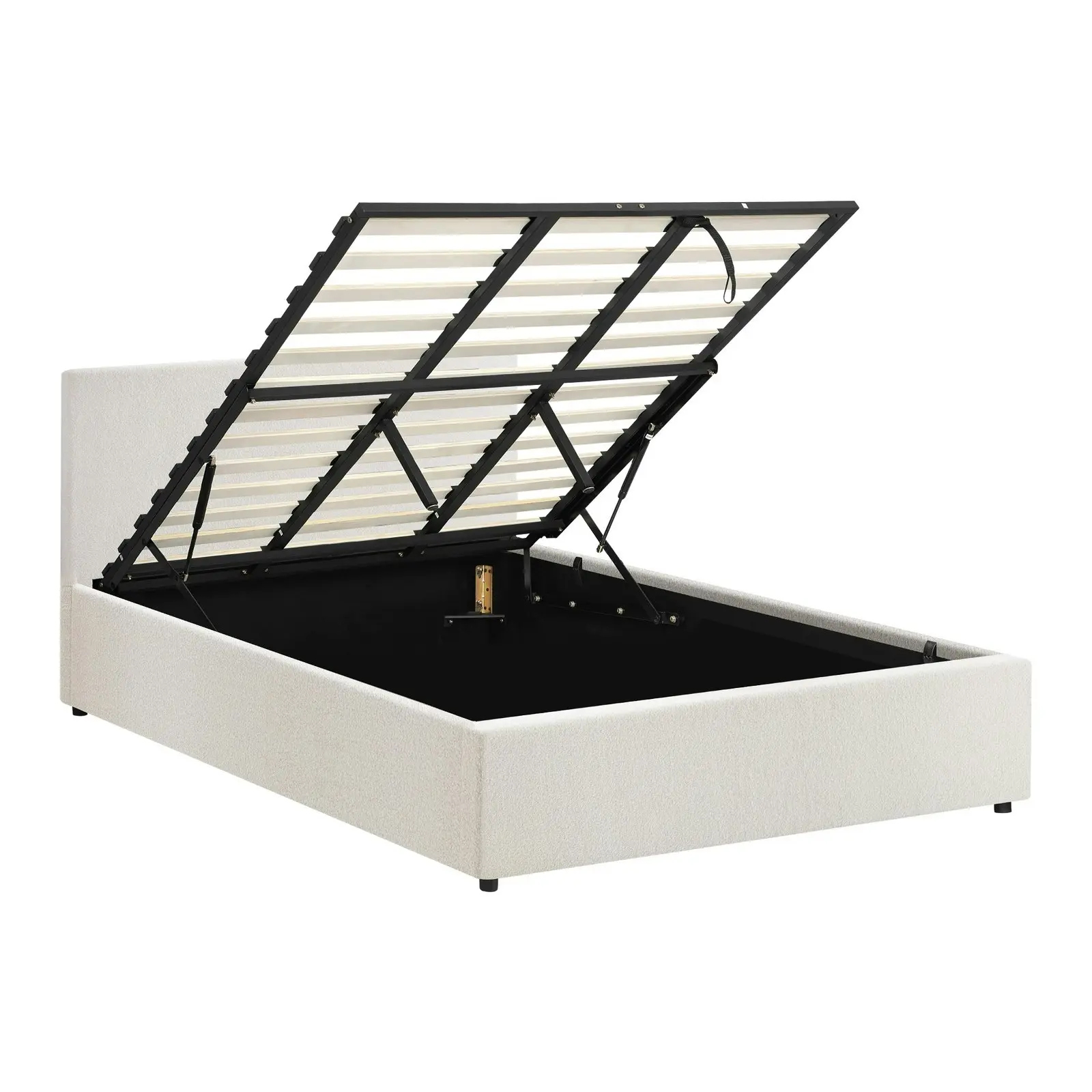 Oikiture Bed Frame King Size Gas Lift White Boucle