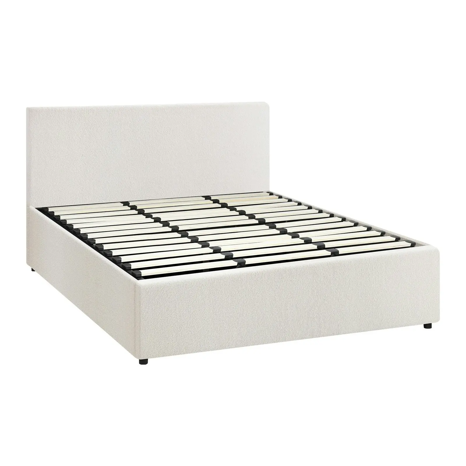 Oikiture Bed Frame King Size Gas Lift White Boucle