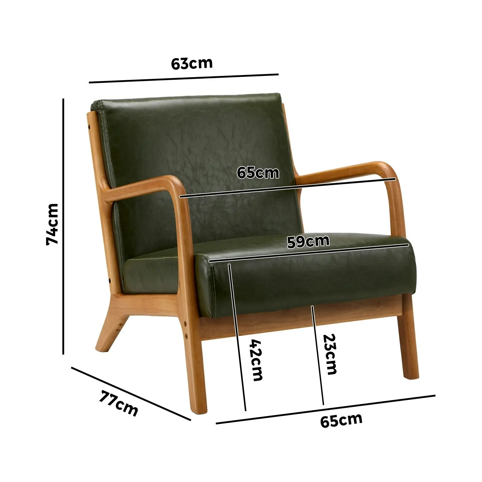 Oikiture Armchair Lounge Chair Accent Armchairs Couches Sofa Wood PU Green