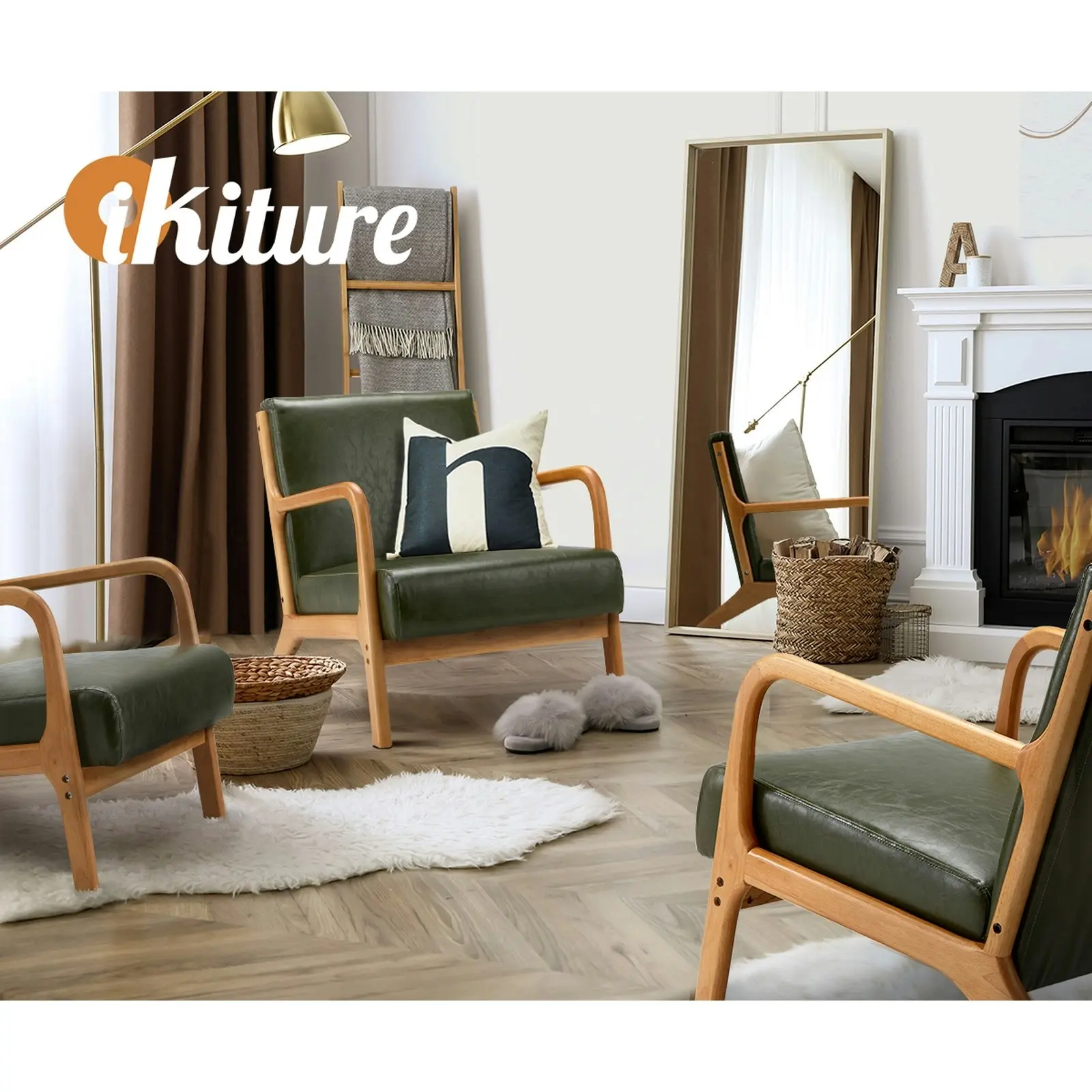 Oikiture Armchair Lounge Chair Accent Armchairs Couches Sofa Wood PU Green