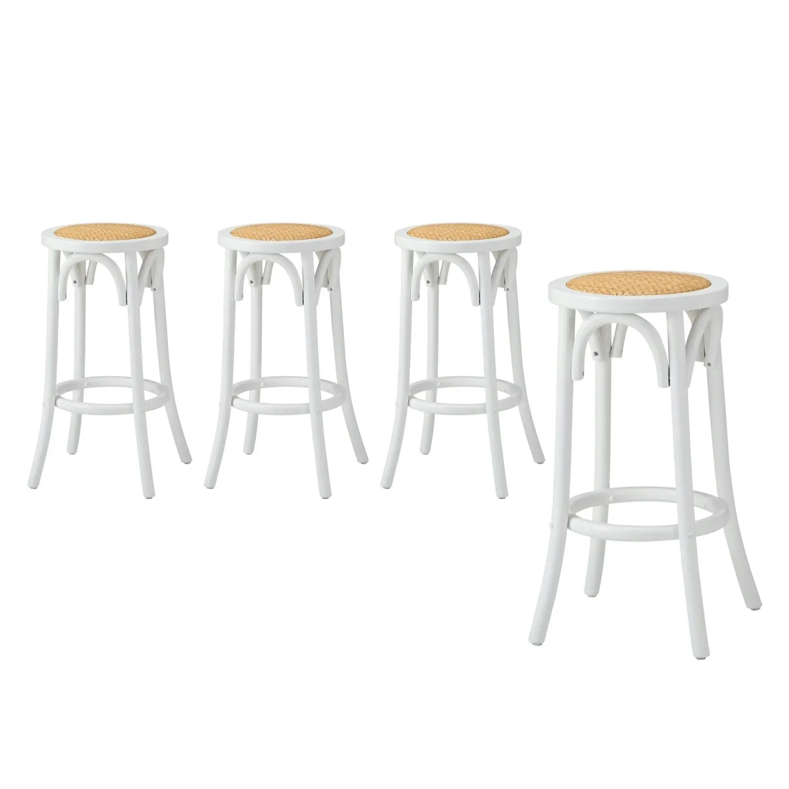 Oikiture Set of 4 Bar Stools Kitchen Vintage Dining Chair Rattan Seat White