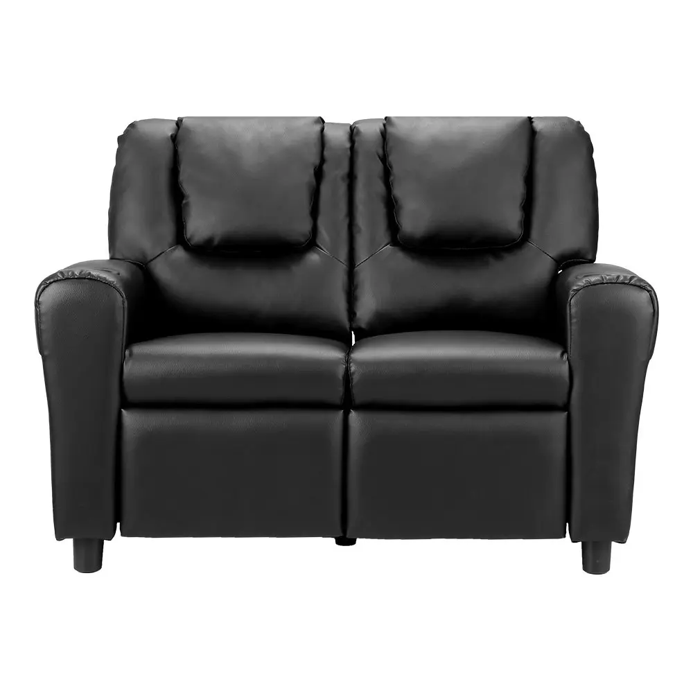 Keezi Kids Recliner Chair Double PU Leather Sofa Lounge Couch Armchair Black