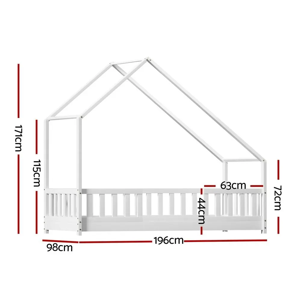 Artiss Bed Frame Wooden Kids House Single Frame White PAVO