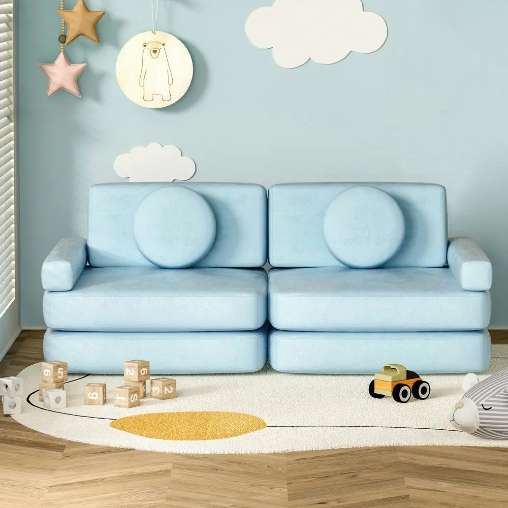 Artiss Sofa Bed 2 Seater Kid DIY Play Couch Velvet Blue