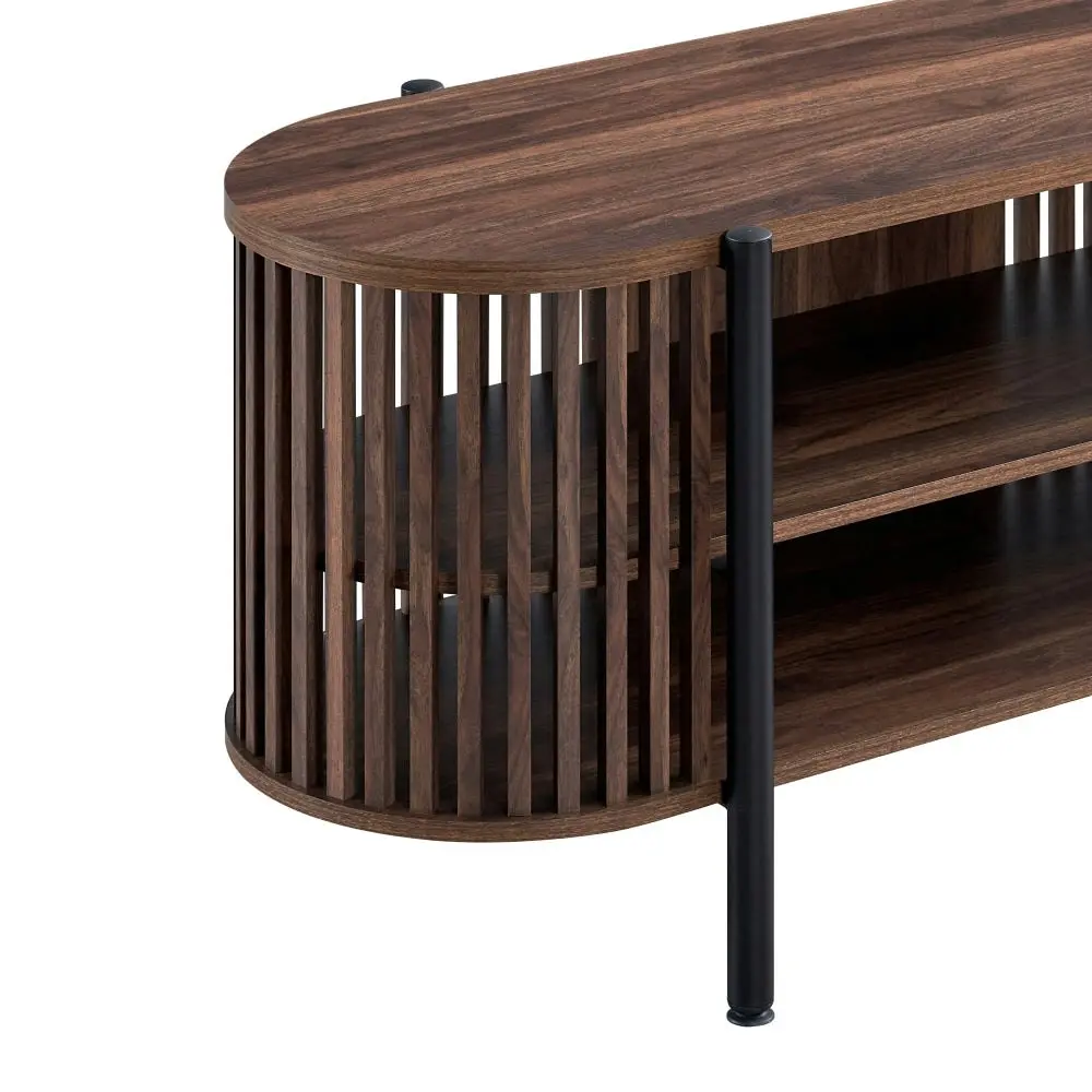 Design Square Ailani Wooden TV Stand Entertainment Unit 2-Tier Shelves 180cm Slat Walnut