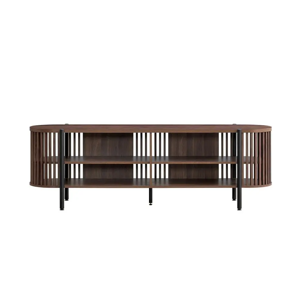 Design Square Ailani Wooden TV Stand Entertainment Unit 2-Tier Shelves 180cm Slat Walnut