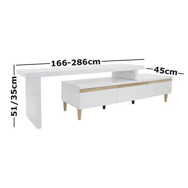 Sabrina Extendable TV Stand Cabinet Entertainment Unit - White