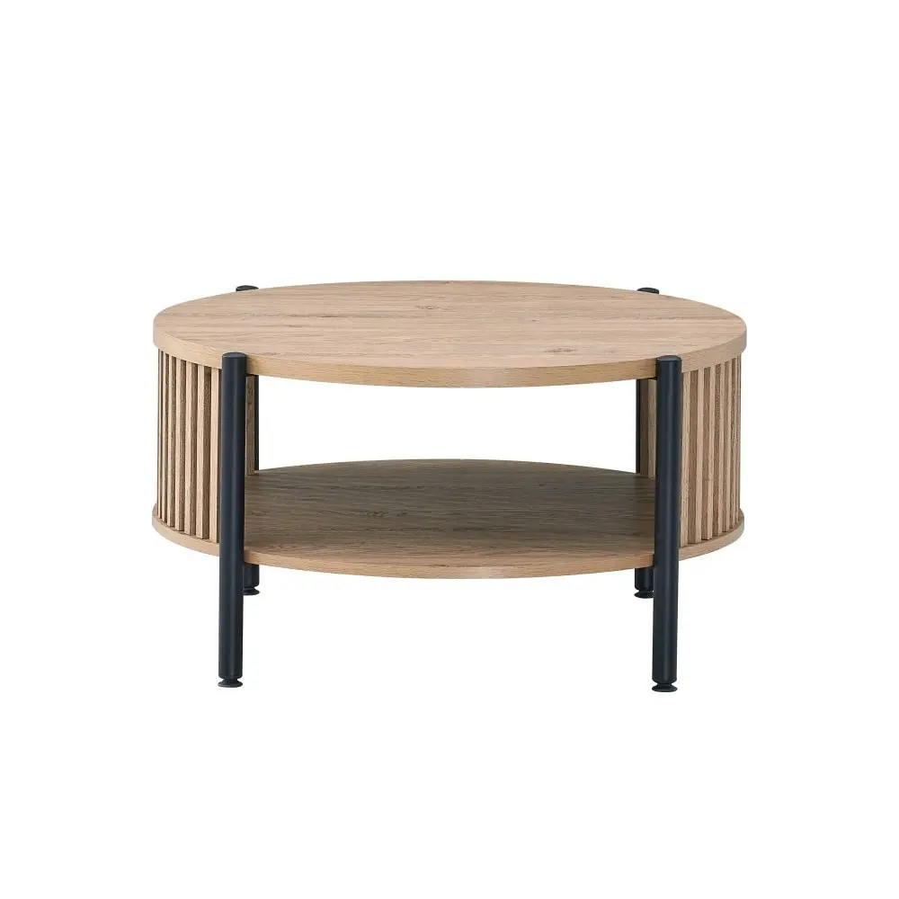 Design Square Ailana Wooden Round Open Shelf Coffee Table 80cm Slat Oak