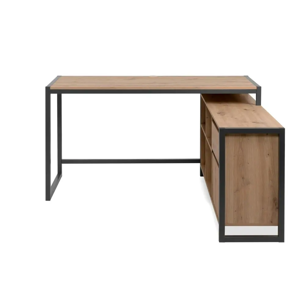 Design Square Isla Industrial L-Desk Executive Computer Working Office Desk Table W Storage Natural/Black