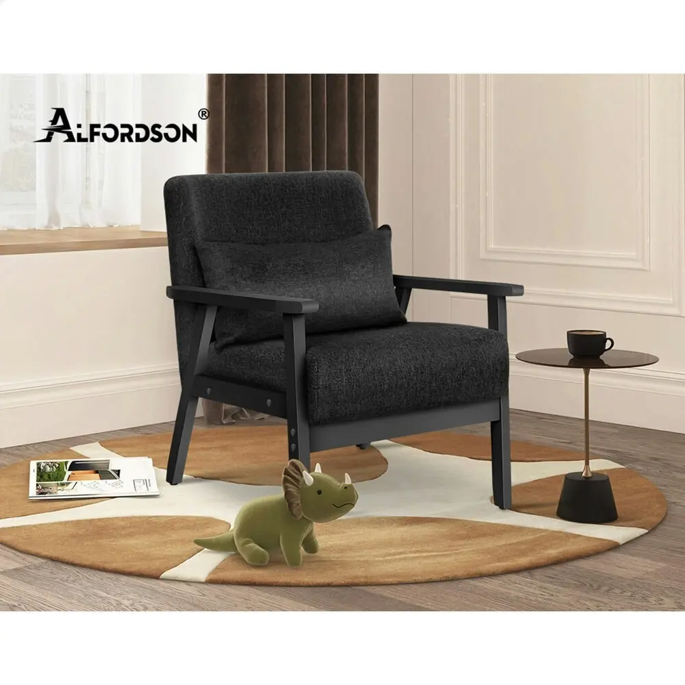 Alfordson Wooden Armchair Lounge Accent Chair Fabric All Black