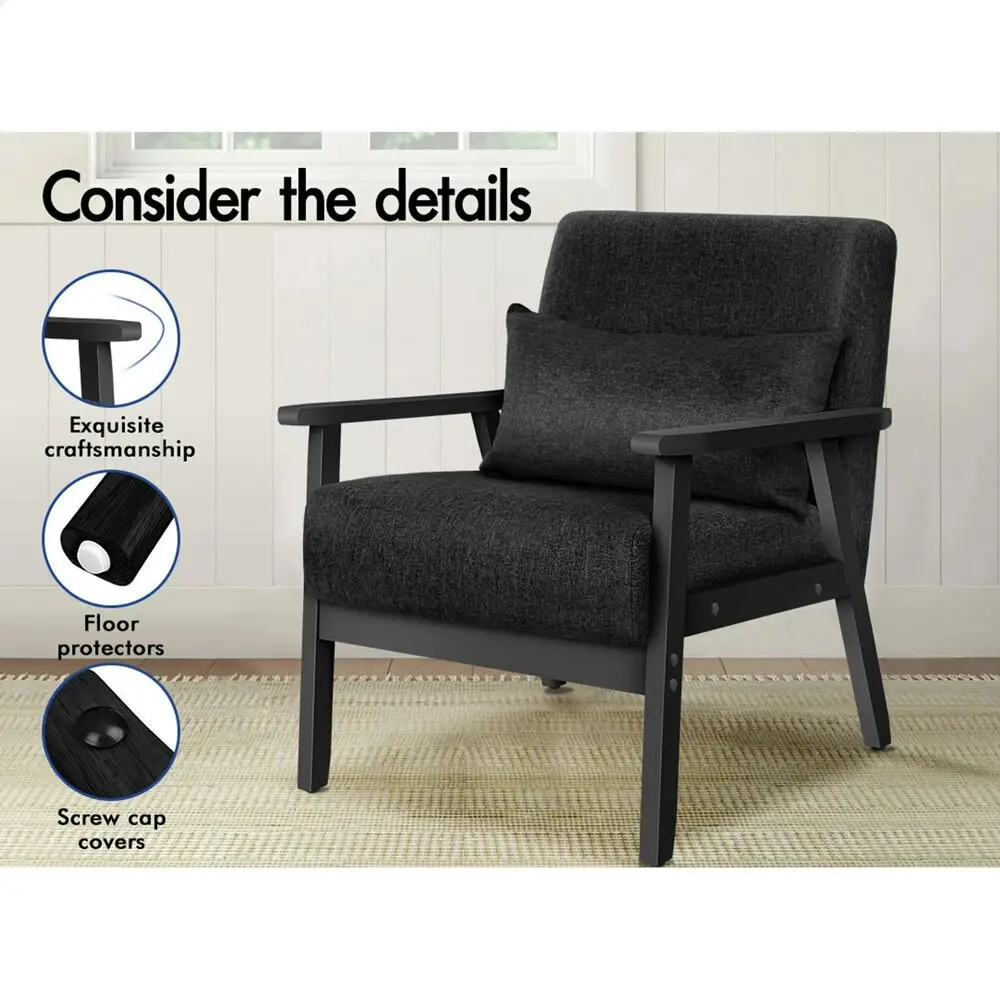 Alfordson Wooden Armchair Lounge Accent Chair Fabric All Black